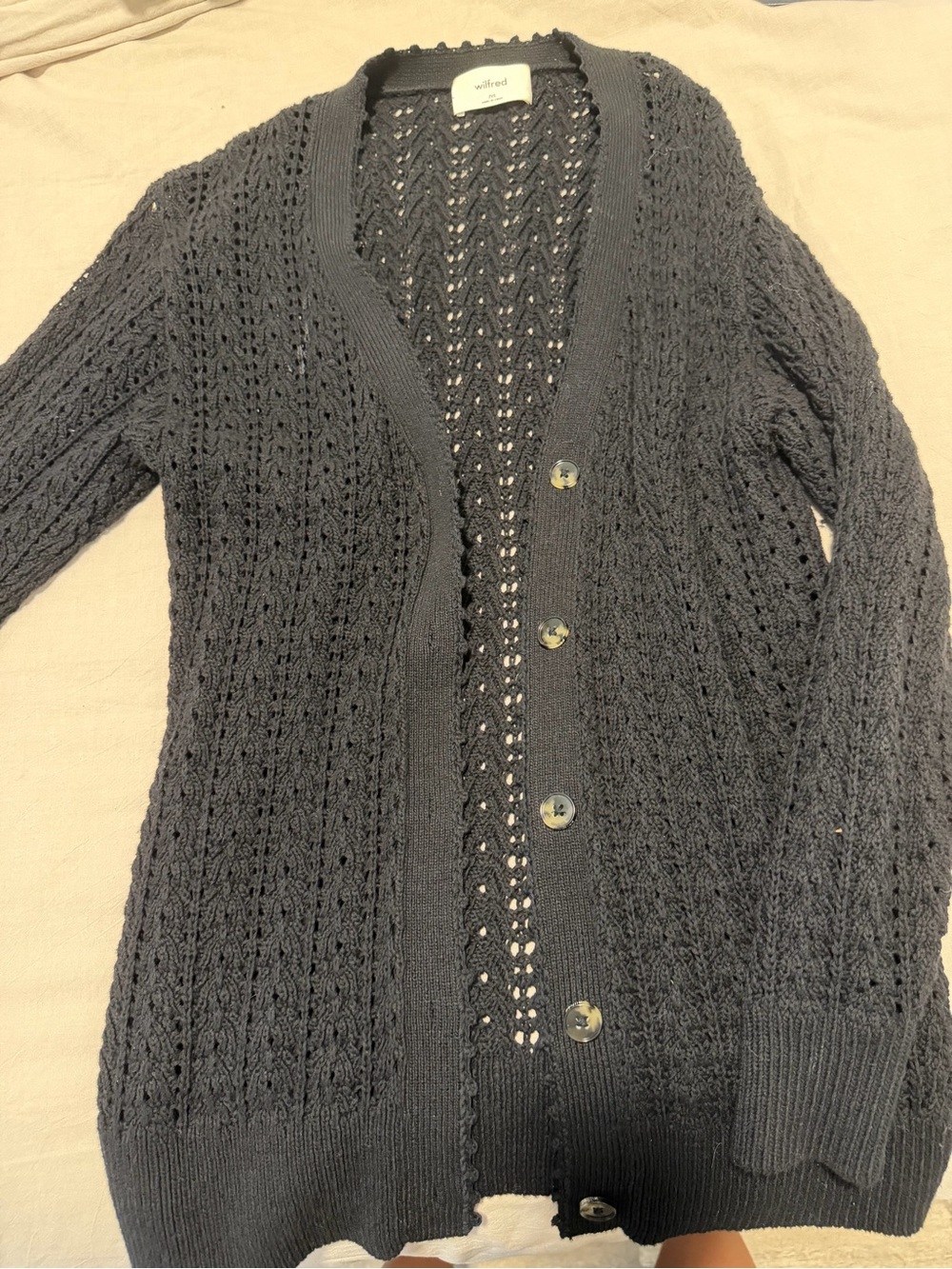 Wilfred Dark Charcoal Open-Knit Button Cardigan